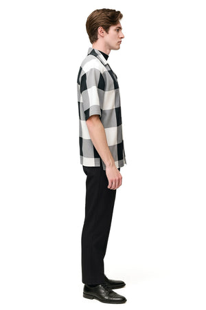 Mens Black and White Checkered Short Sleeve Shirt Set  Casual Two-Piece Summer Outfit