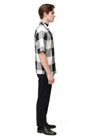 Mens Black and White Checkered Short Sleeve Shirt Set – Casual Two-Piece Summer Outfit