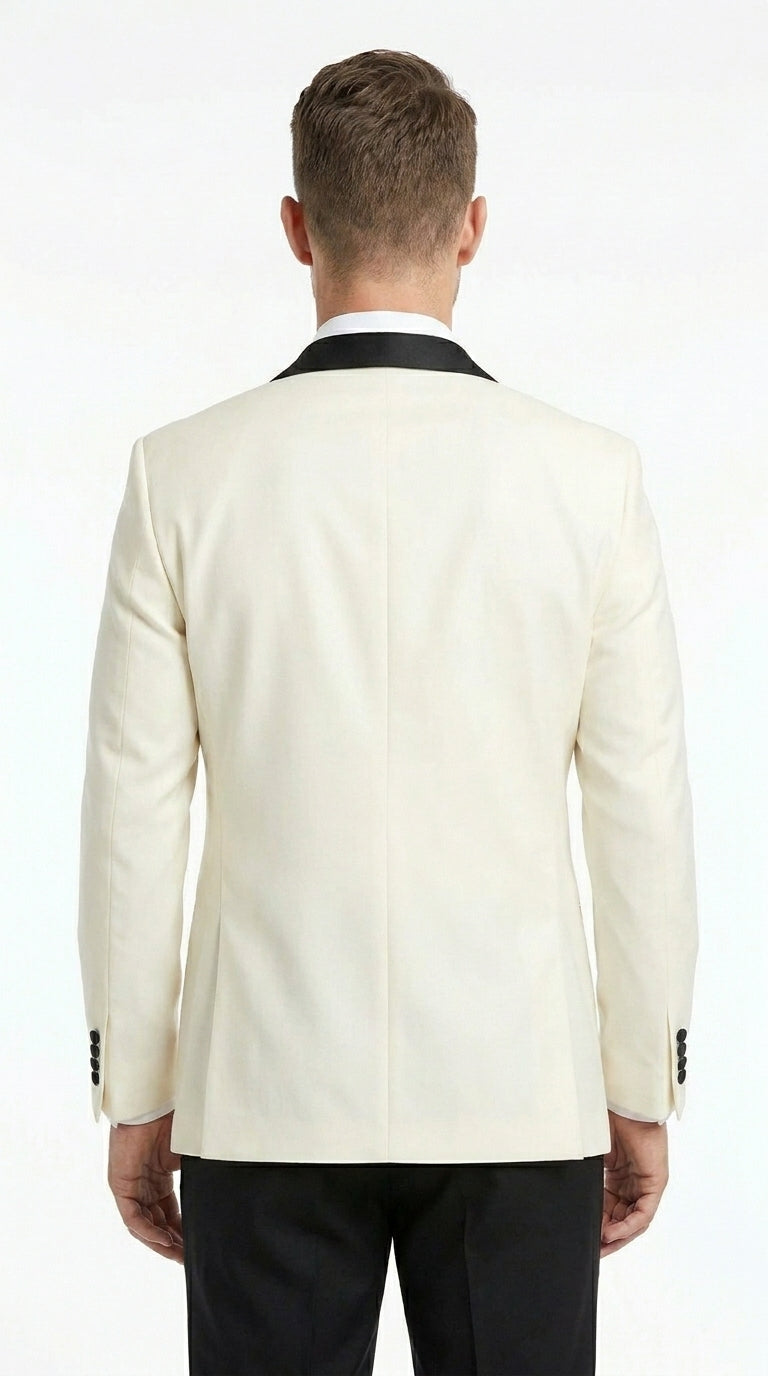 Men’s Ivory Dinner Jacket Blazer with Black Shawl Lapel, Formal Wedding Tuxedo Sport Coat