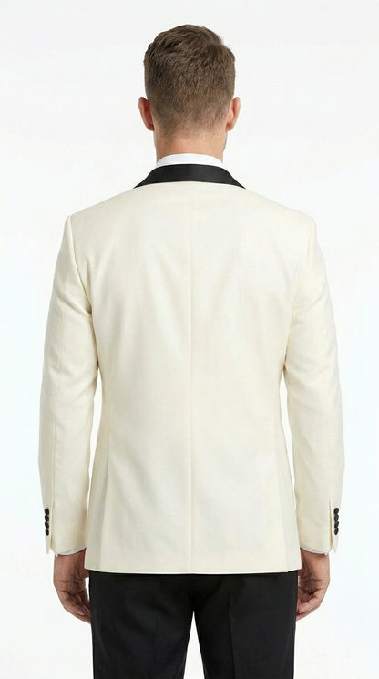 Men’s Ivory Dinner Jacket Blazer with Black Shawl Lapel, Formal Wedding Tuxedo Sport Coat