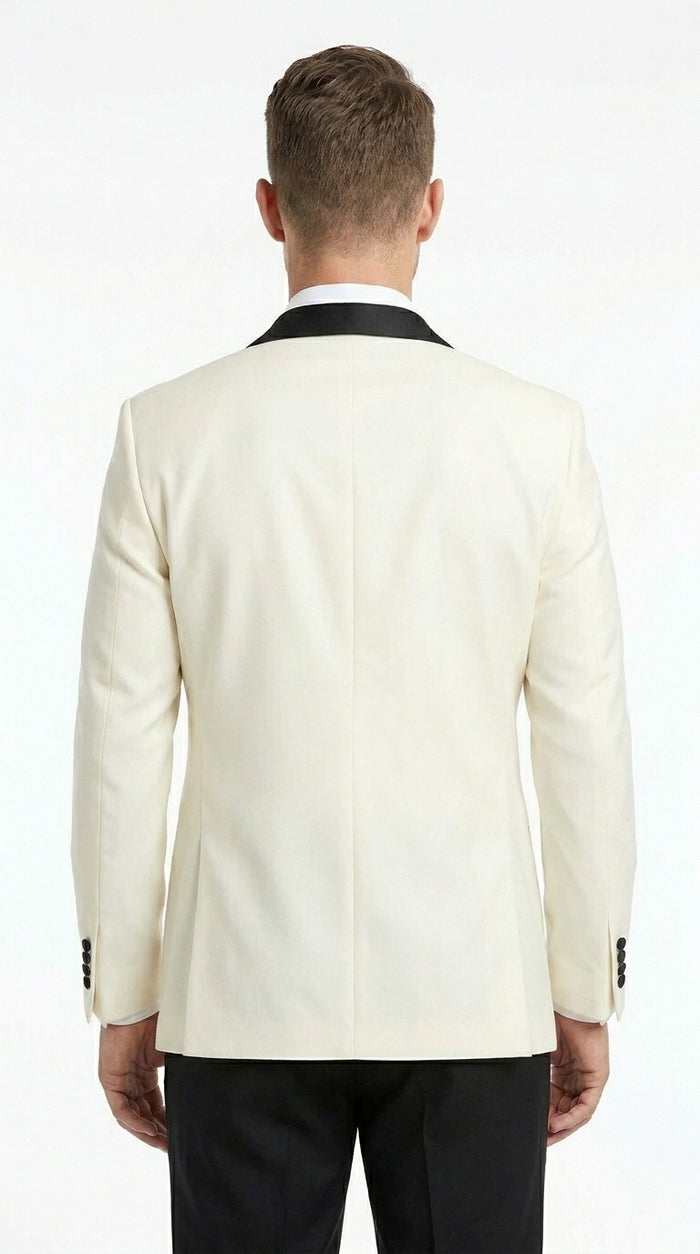 Men’s Ivory Dinner Jacket Blazer with Black Shawl Lapel, Formal Wedding Tuxedo Sport Coat