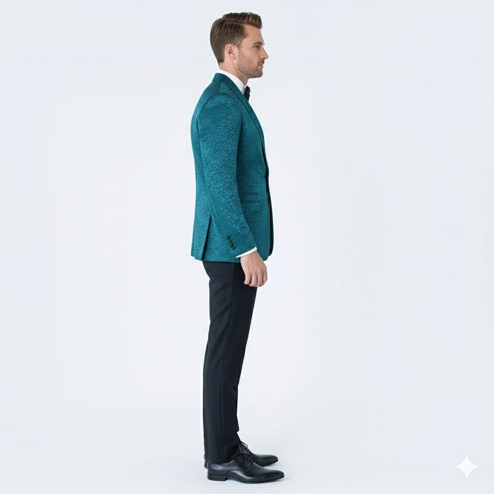 Mens Teal Blue Paisley Tuxedo Jacket  Elegant Shawl Lapel Dinner Blazer for Weddings, Prom and Formal Events - Greenish Blue