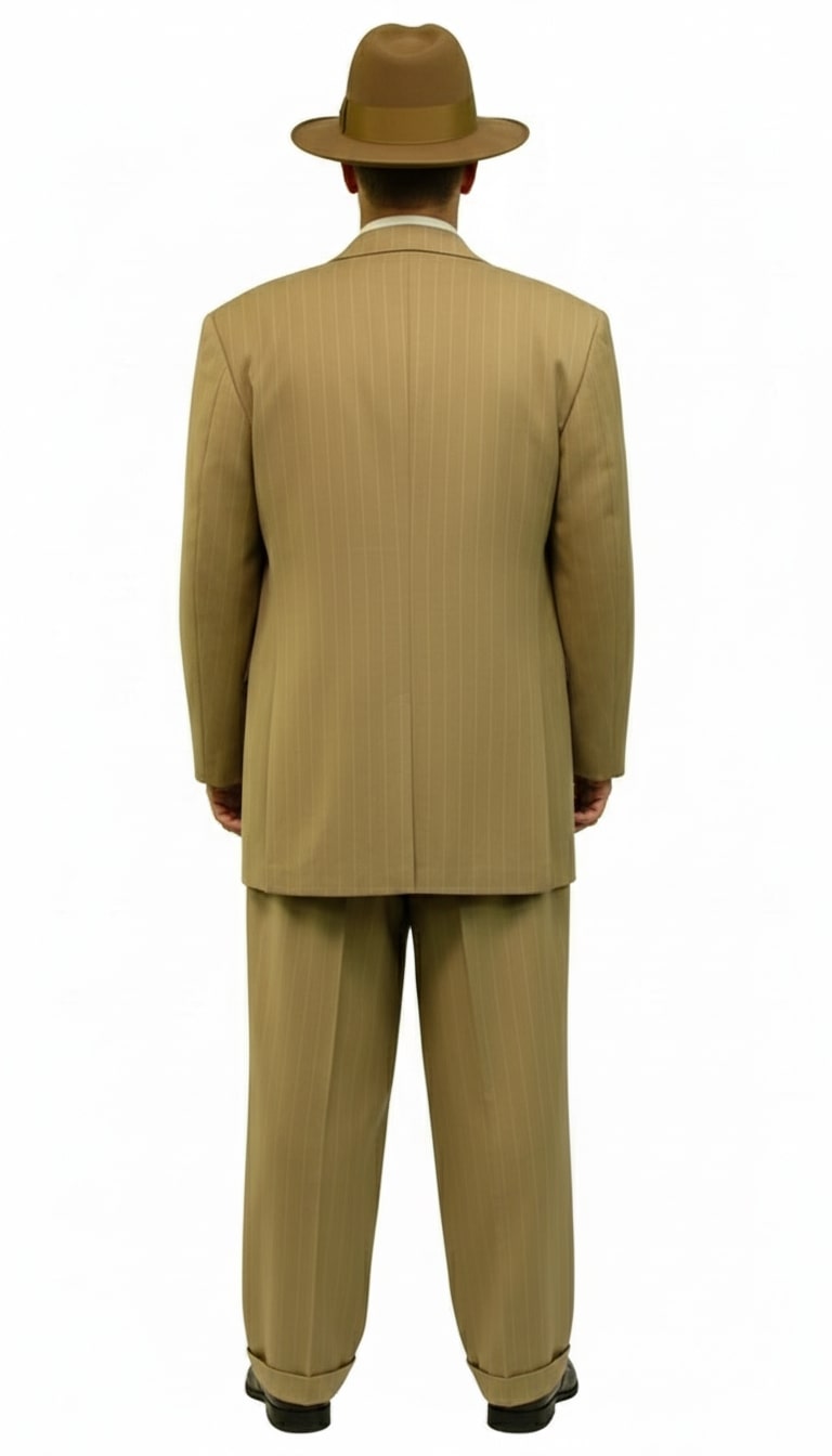 Mens Tan Pinstripe Zoot Suit  1920s Gangster Vintage 3-Piece Suit with Wide-Leg Pants