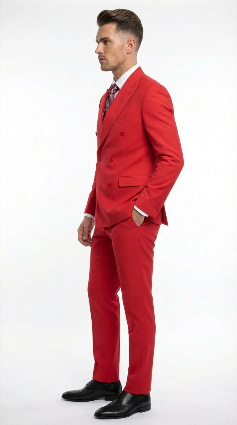 Vitali Red Double Breasted Suit – Men’s 2 Piece Formal Suit for Wedding, Prom and Special Events Modern Fit