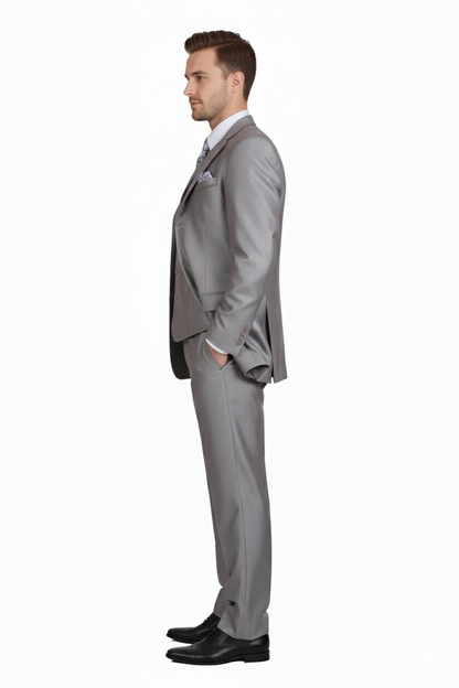 Mens Light Gray 3-Piece Modern Fit Suit with Vest  Classic Formal Business and Wedding Attire