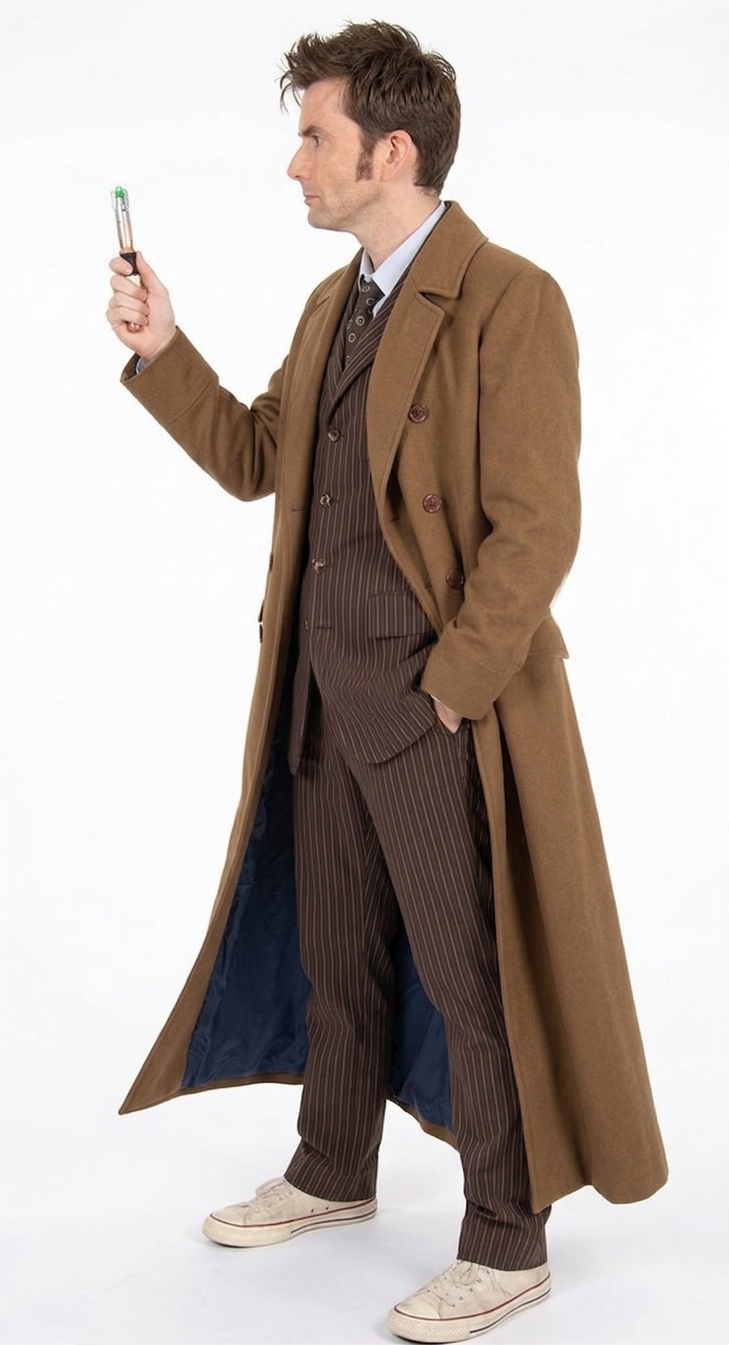 Men’s Brown Cotton Trench Coat Doctor Who 10th Doctor Inspired Long Coat – Classic Gabardina Style Overcoat, Vintage Winter Costume Jacket
