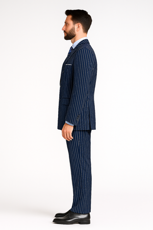 Mens Royal Blue Pinstripe Double-Breasted Suit  6-Button Classic Vintage Gangster Style in Indigo Cobalt Blue Pinstripe Color