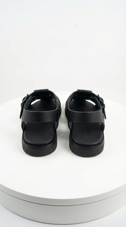 Mens Black Leather Sandals – Buckle Strap Casual Summer Shoes Breathable Open Toe Comfort Footwear