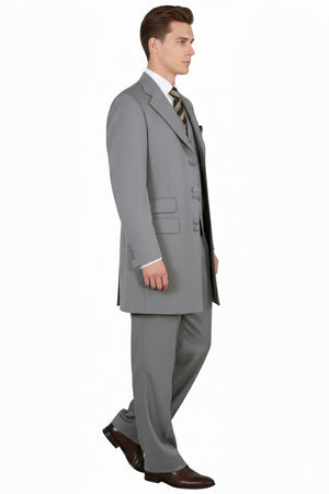 Mens Zoot Suit - Light Gray 3-Piece Suit with Vest  Classic Business and Wedding Formal Wear - 1920s Fashion