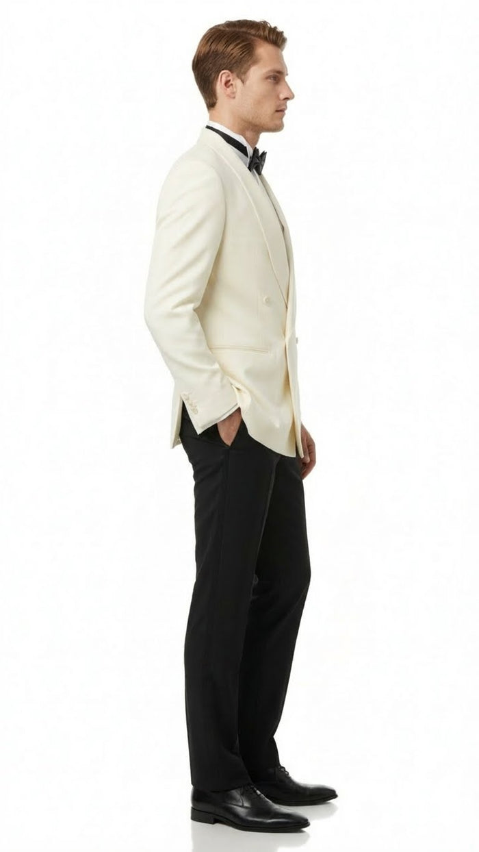 Mens Ivory Double-Breasted Shawl Lapel Tuxedo Jacket | Premium Formal Dinner Jacket for Weddings and Black-Tie Events