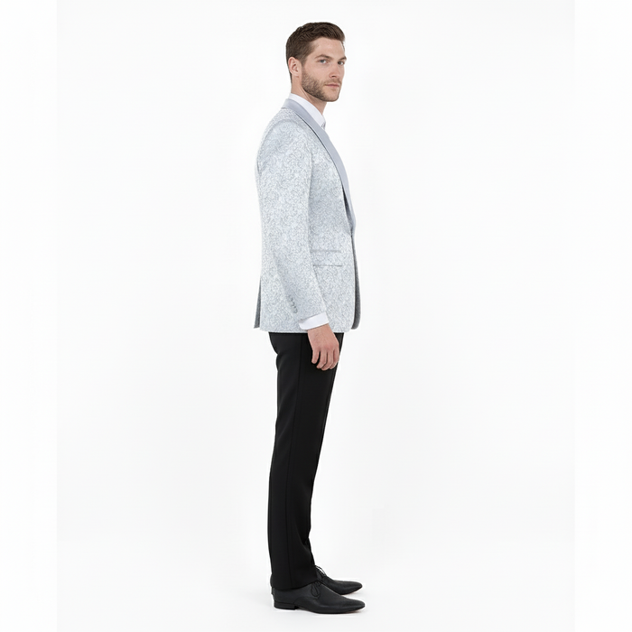Big and Tall Mens Silver Gray Paisley Tuxedo Jacket  Satin Shawl Lapel Blazer for Weddings, Proms, and Formal Events