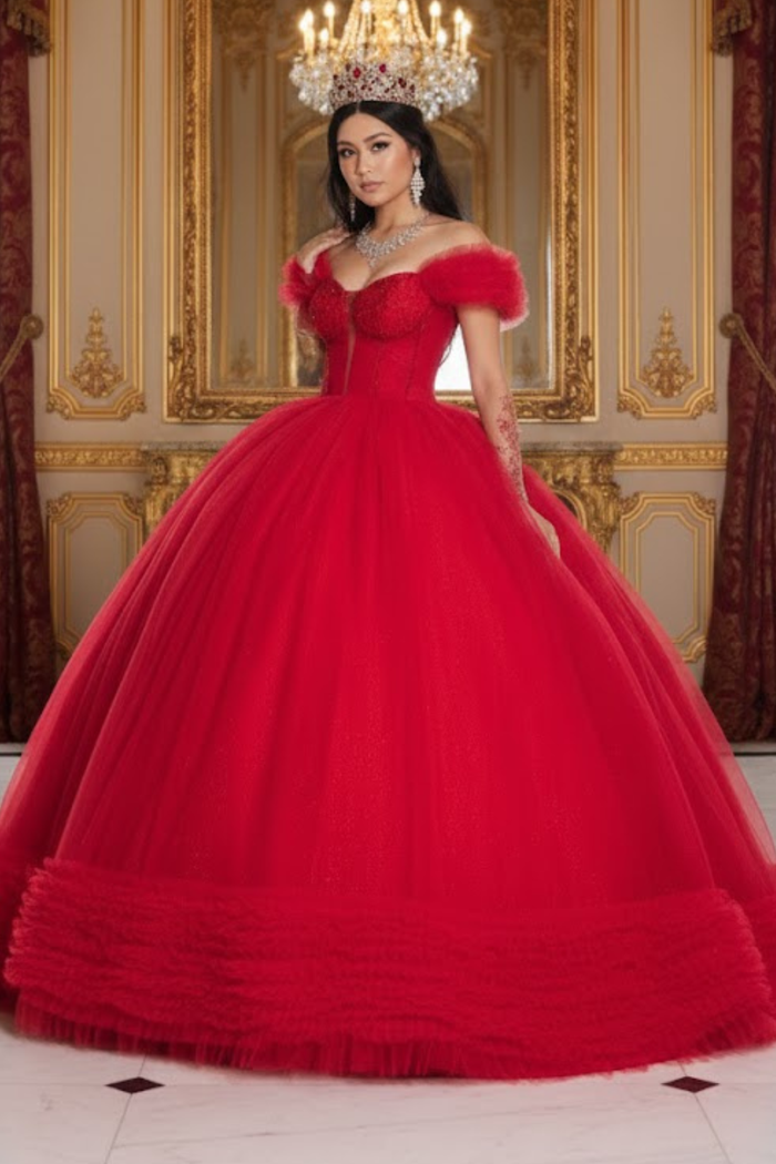 Masquerade Ball Gown Ruffle Short Sleeves Gala Dress By Layla K LK266