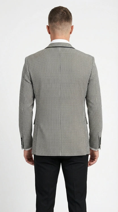 Men’s Black and White Houndstooth Gatsby Inspired Suit – Vintage Style Formal Suit for Wedding, Prom and Classic Events Blazer + Black vest + Black Pants