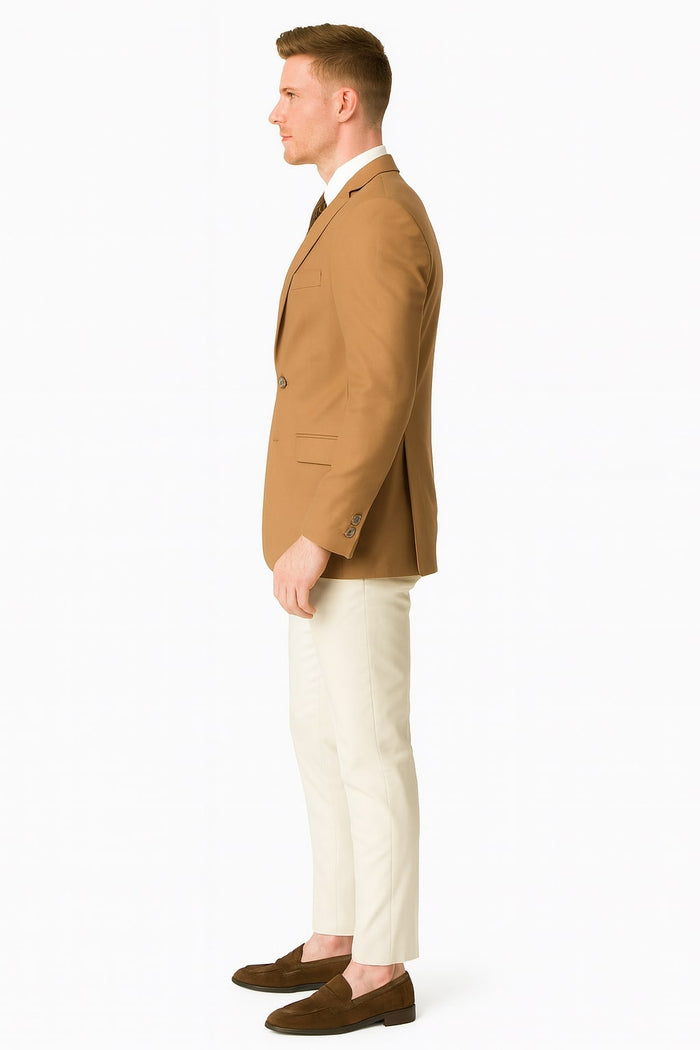 Mens Camel Brown Rustish Two-Button Classic Fit Sport Coat  Modern Blazer for Business and Special Occasions