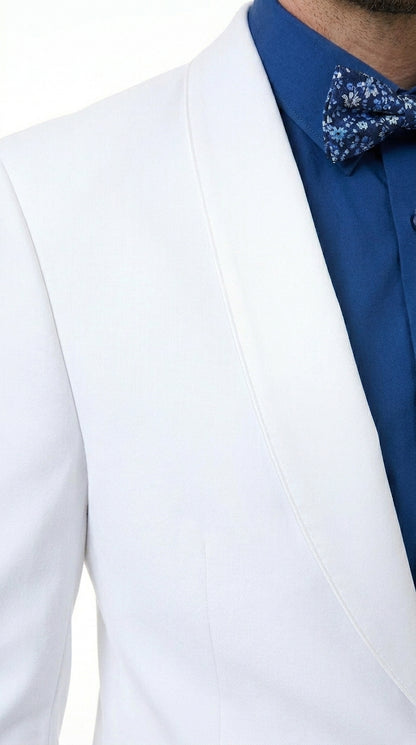 Men’s White Classic Microfiber Shawl Tuxedo with Jacket and Pants, Formal Wedding Dinner Suit