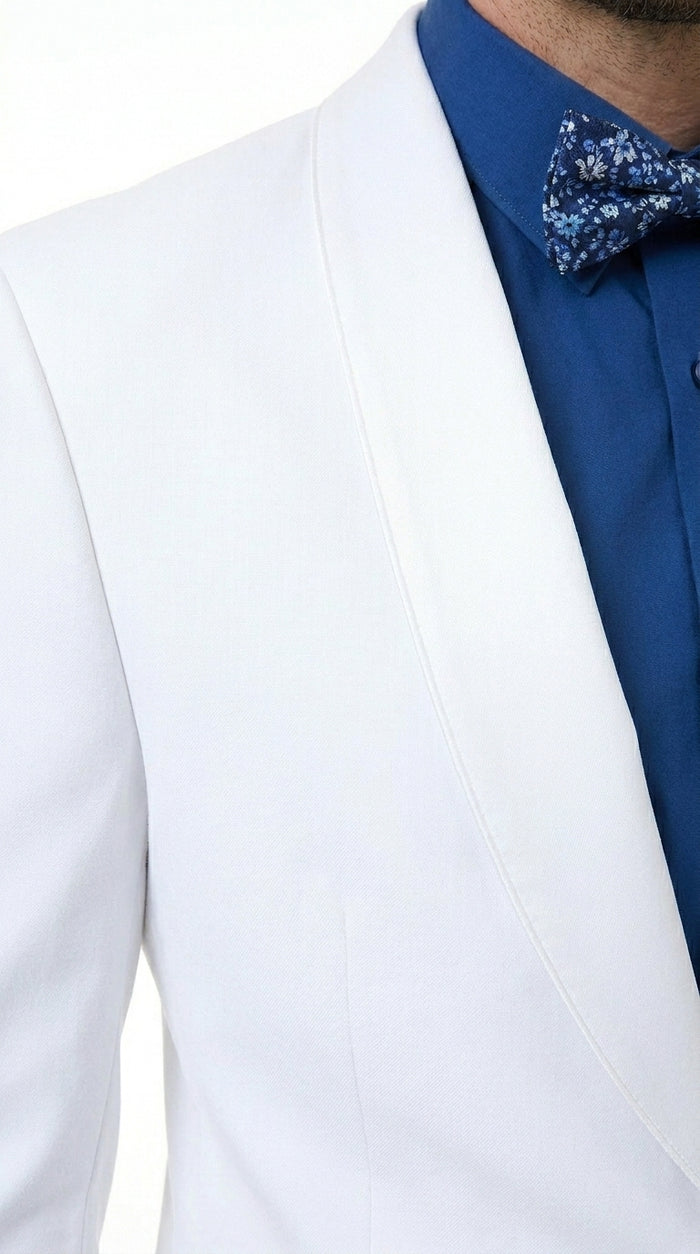 Men’s White Classic Microfiber Shawl Tuxedo with Jacket and Pants, Formal Wedding Dinner Suit