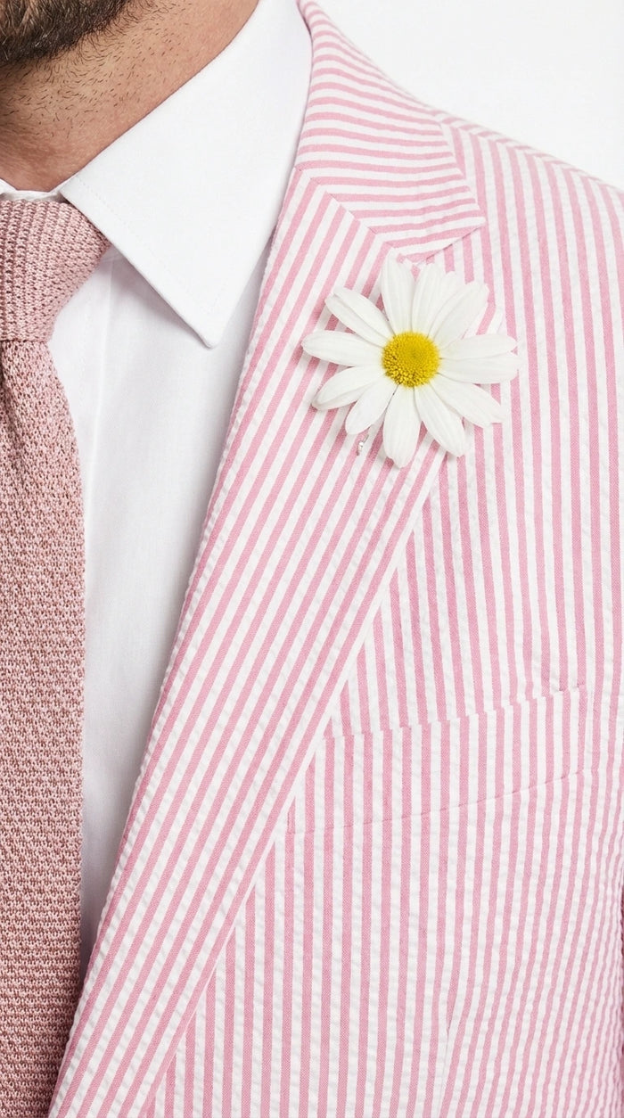 Men's Pink Seersucker Blazer – Lightweight Striped Summer Sport Coat Casual Smart Formal Jacket