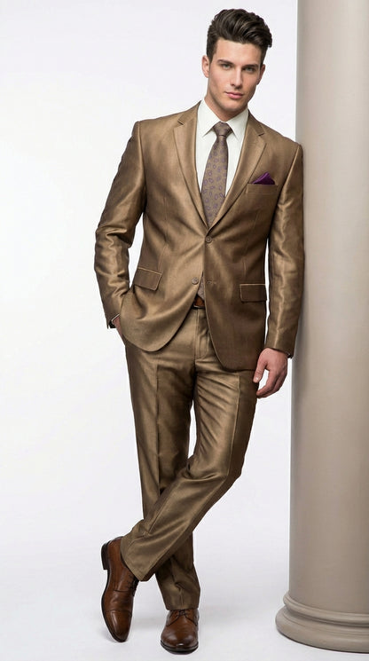 Mens Gold Brown Tan Beige Khaki Bronze Formal Suit – Luxury Metallic Finish Wedding and Prom Suit for Men