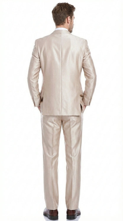 Men’s Champagne Tan Sharkskin 2 Button Suit – Sleek Formal Suit with Optional Vest for Wedding, Prom, Business Beige Color
