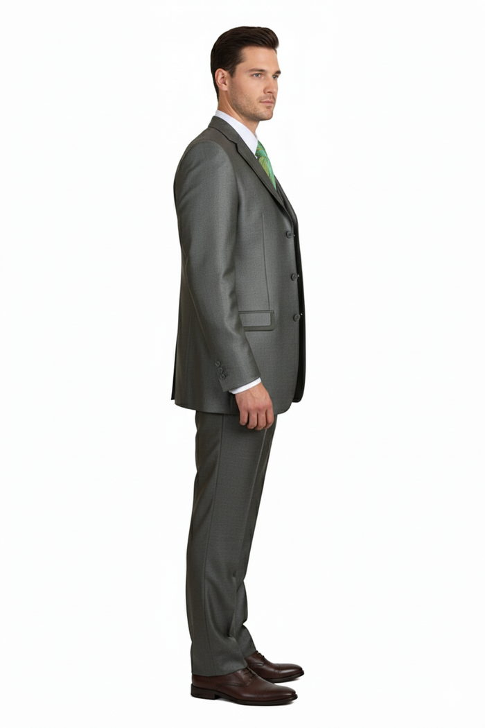 Mens Olive Green 3-Piece Suit  Classic Fit with Vest and Tie Pleated Pants Three Buttons