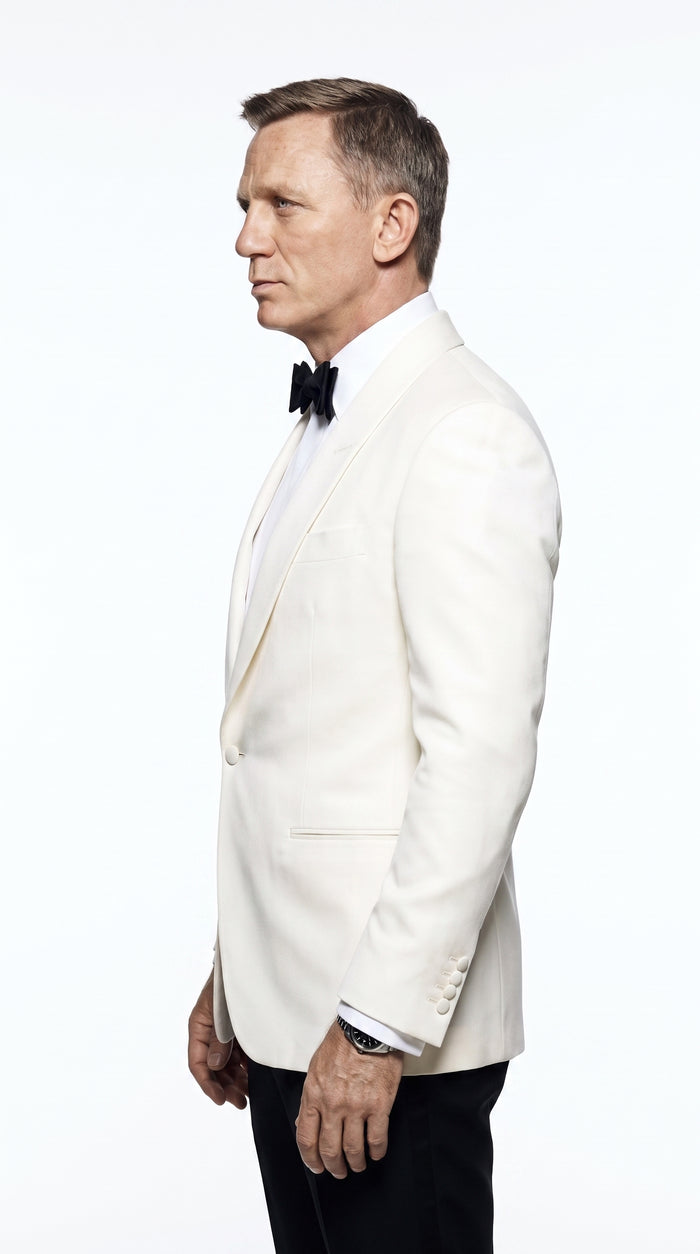 Men’s James Bond Style Ivory Dinner Jacket, Off White Cream Tuxedo Blazer for Wedding, Prom and Black Tie Events