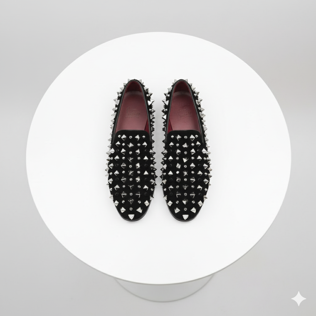 Mens Black Studded Loafers with Silver Spikes  Luxury Slip-On Dress Shoes for Parties and Formal Events