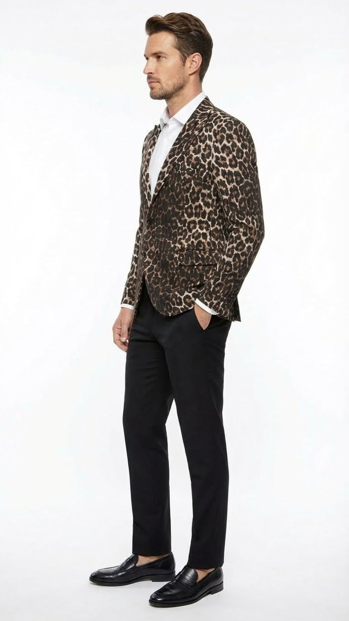 Men's Leopard Print Blazer - Slim Fit Statement Jacket for Evening, Party, and Fashion Wear