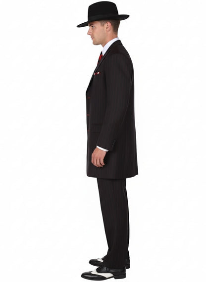 Mens Black and Red Pinstripe Zoot Suit  1920s Gangster Vintage 3-Piece Suit for Formal, Prom, and Themed Events