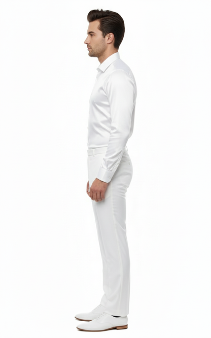 Mens White Satin Dress Shirt  Classic Long Sleeve Formal Shirt for Weddings, Parties, and Business Wear