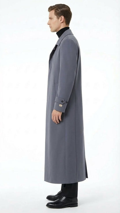 Mens Full-Length Charcoal Grey Overcoat  Premium Microfiber Blend Long Dress Coat for Winter and Formal Wear in Gray Color