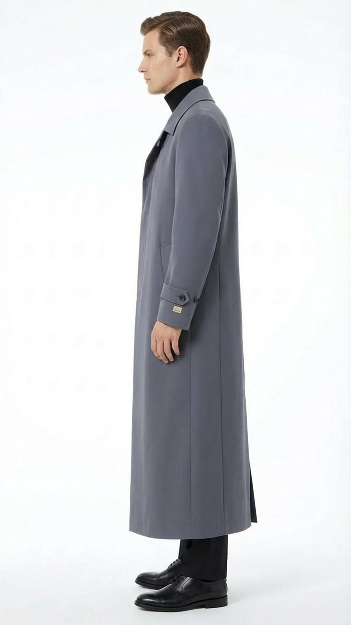 Mens Full-Length Charcoal Grey Overcoat  Premium Microfiber Blend Long Dress Coat for Winter and Formal Wear in Gray Color