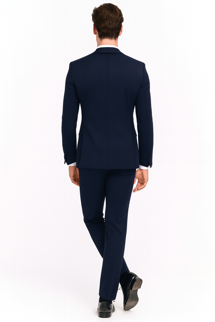 Mens Navy Blue Tuxedo with Satin Peak Lapel With Matching Color Lapel Sateen  Formal 2 Piece Suits