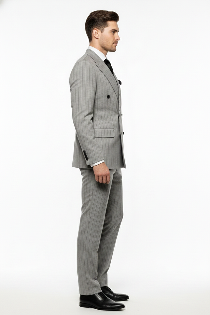 Men's Grey and Black Pinstripe Double-Breasted Suit - 1920s Gangster Vintage Looking suit By Rossiman