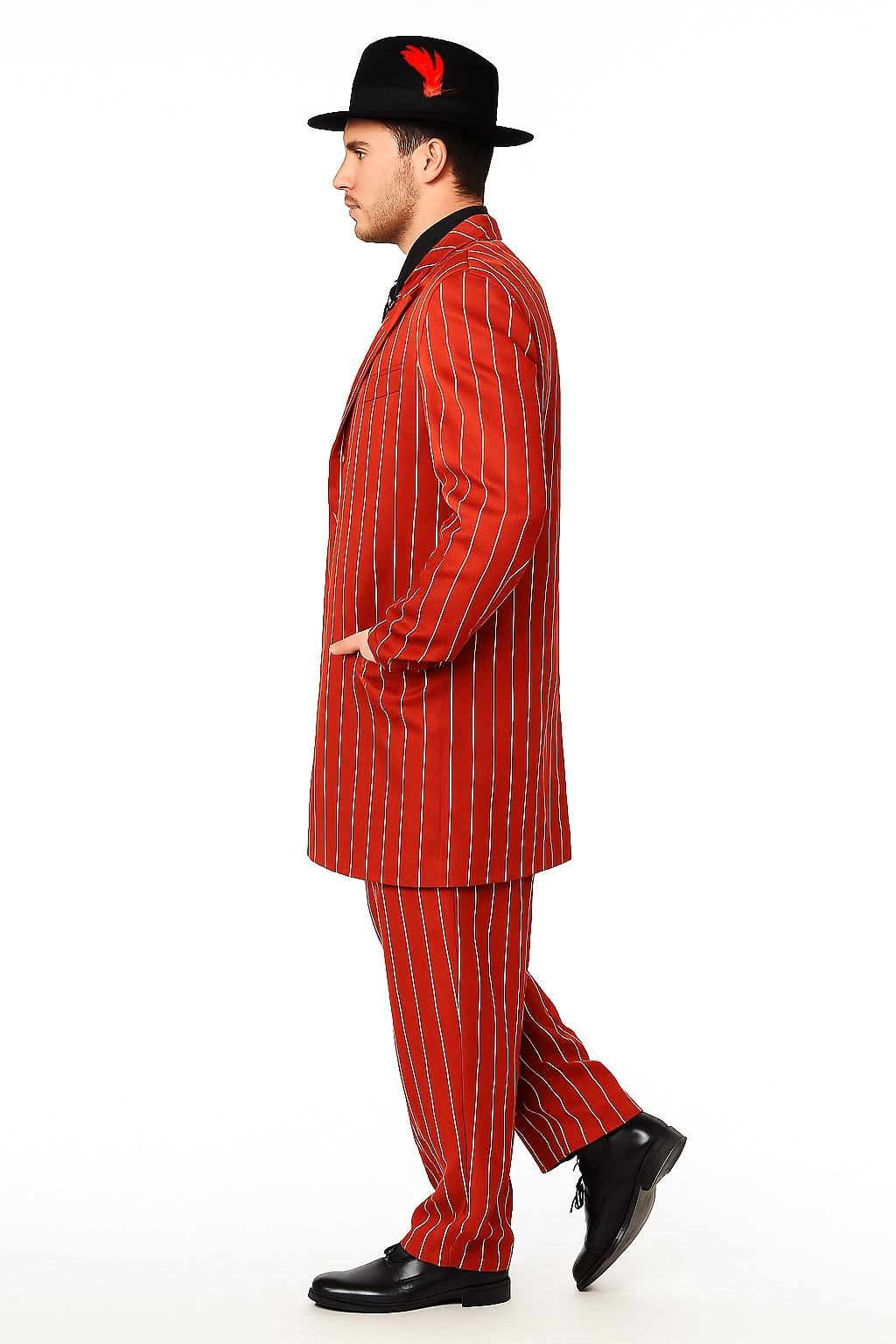 Mens Red Pinstripe Zoot Suit  1920s Gangster Pimp Style with Long Jacket & Matching Hat