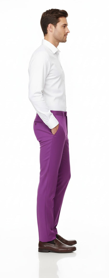 Mens Slim Fit Light Purple Dress Pants  Modern Formal Trousers for Business, Weddings and Parties