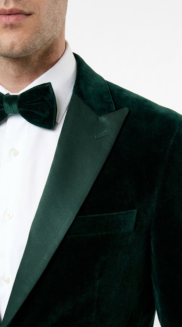 Men’s Hunter Green Velvet Tuxedo Jacket with Peak Lapel, Formal Wedding Prom Dinner Blazer