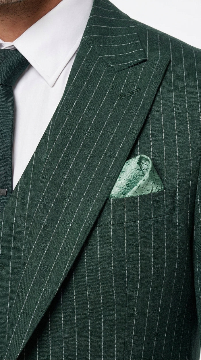 Men’s Hunter Green Pinstripe 3-Piece Suit – Vintage Wedding, Prom and Formal Suit with Matching Vest