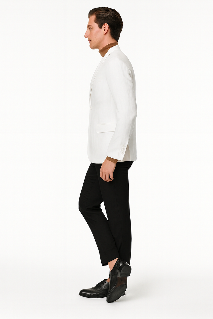 Men's White Linen Blazer - Classic Two-Button Lightweight Sport Coat