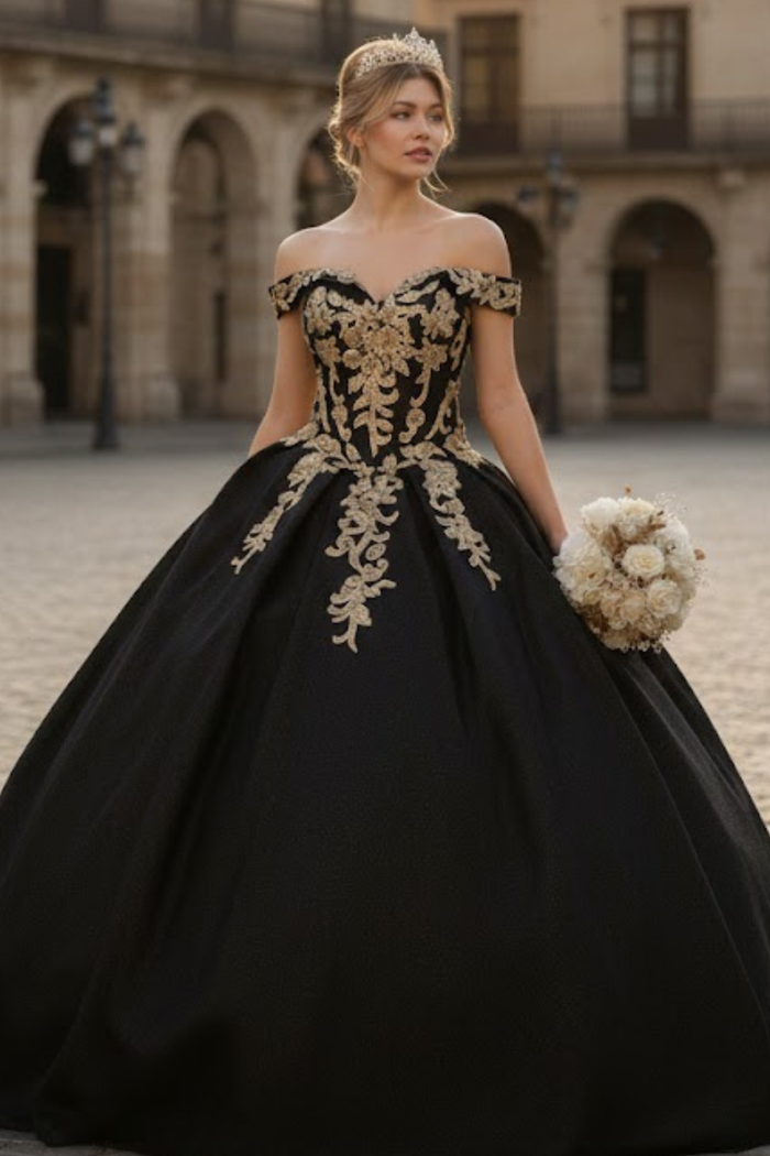 Plus Size Ball Gown in Black/Gold | Formal Quinceanera Dress