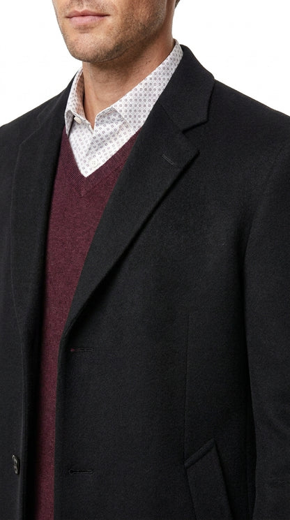Men’s Big and Tall Black Cashmere Overcoat – Full-Length Winter Dress Coat for Business and Formal Wear
