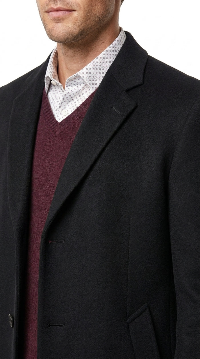 Men’s Big and Tall Black Cashmere Overcoat – Full-Length Winter Dress Coat for Business and Formal Wear