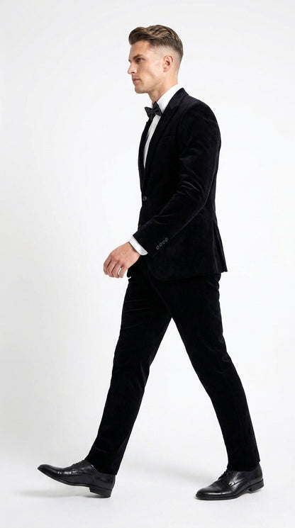 Men’s Black Velvet 2-Piece Suit – Notch Lapel Wedding, Prom and Formal Evening Suit