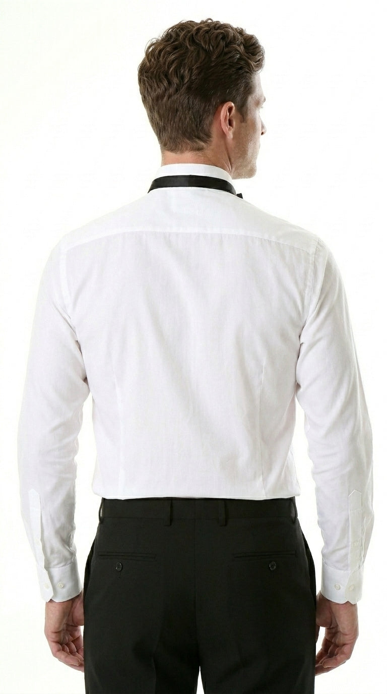Men’s White Spread Collar Tuxedo Shirt with Plain Front, Formal Wedding Dress Shirt