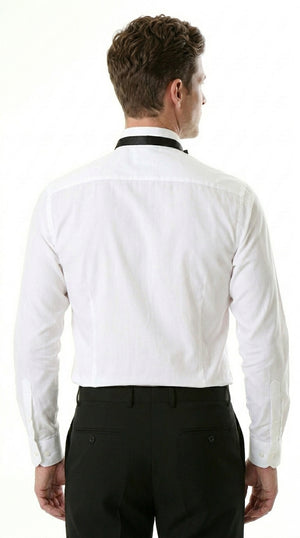 Men’s White Spread Collar Tuxedo Shirt with Plain Front, Formal Wedding Dress Shirt