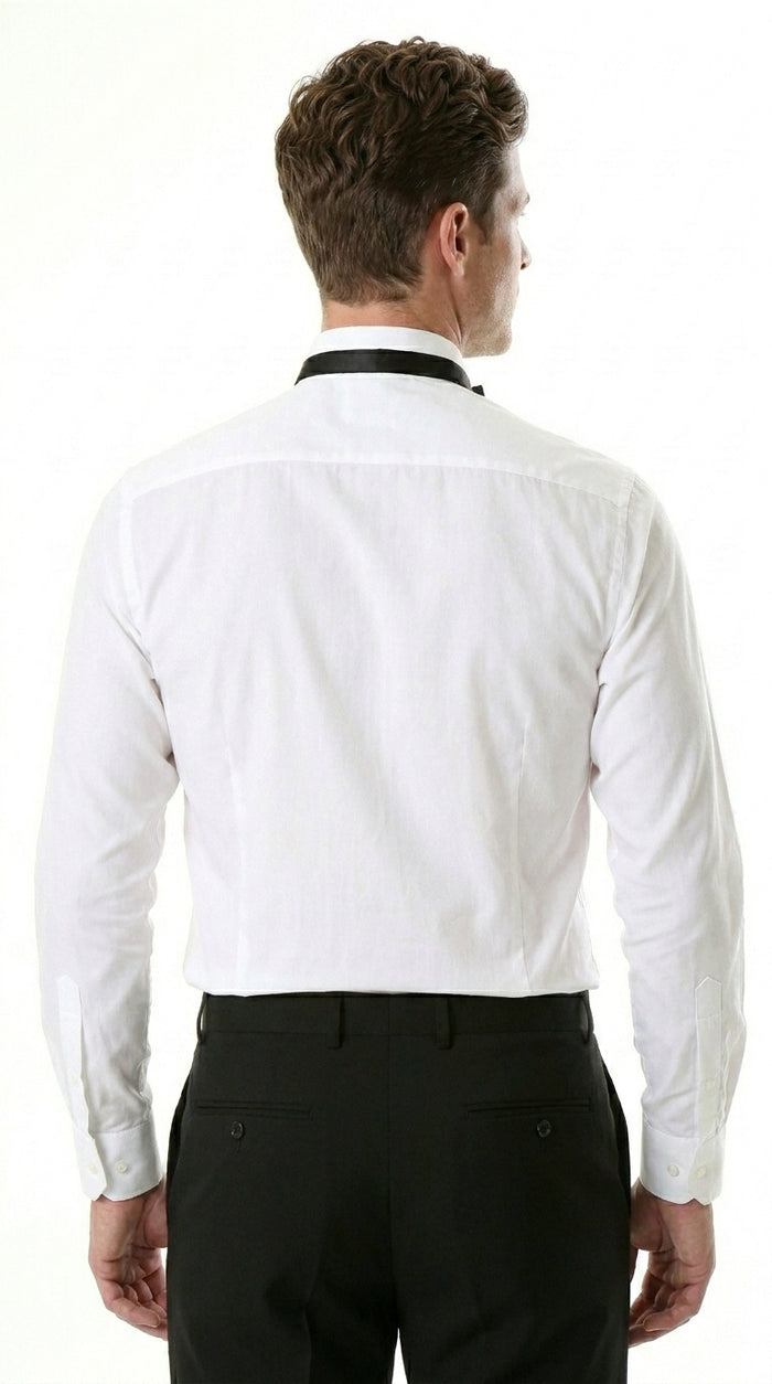 Men’s White Spread Collar Tuxedo Shirt with Plain Front, Formal Wedding Dress Shirt