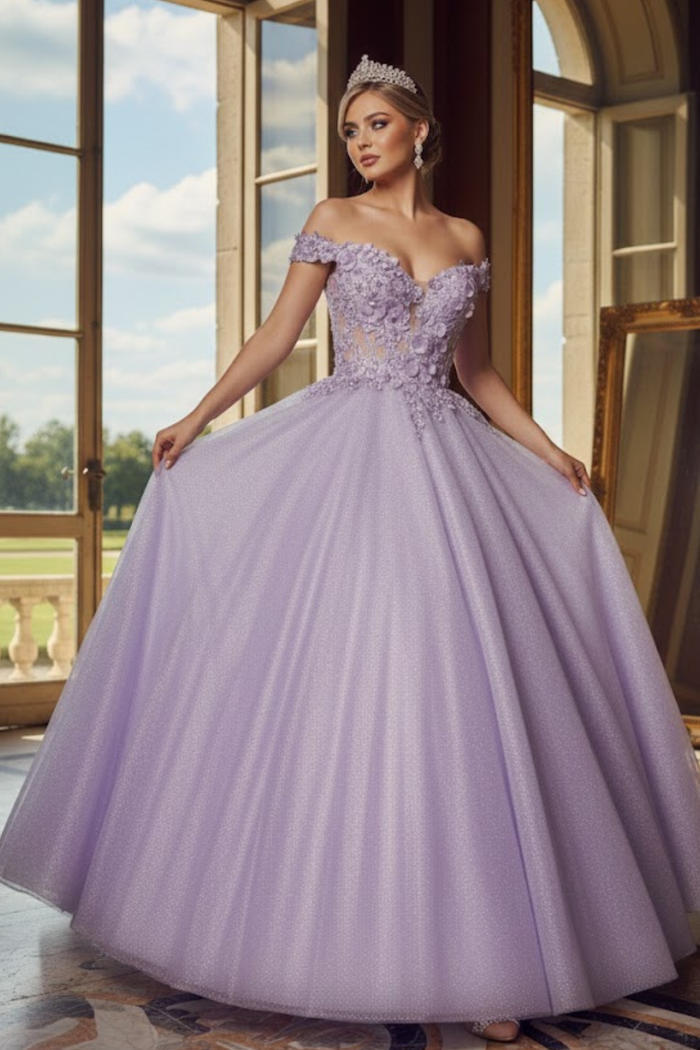 Quinceanera Dress Ball Gown Off The Shoulder Floral Corset Style