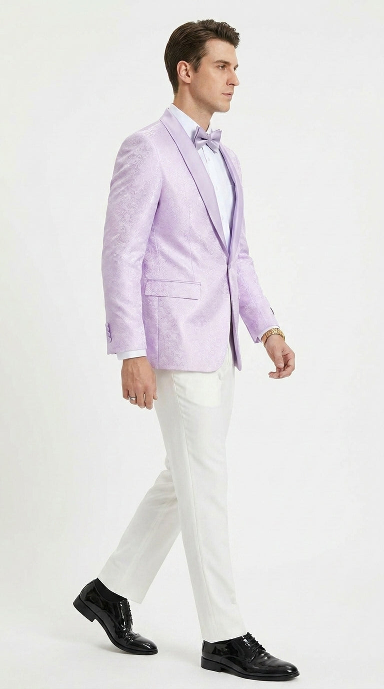 Men’s Lavender Paisley Prom Tuxedo Jacket, Lavender Wedding Formal Blazer