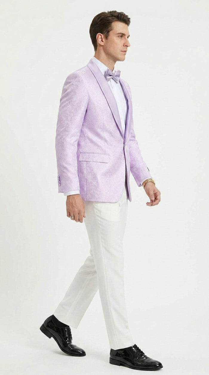 Men’s Lavender Paisley Prom Tuxedo Jacket, Lavender Wedding Formal Blazer