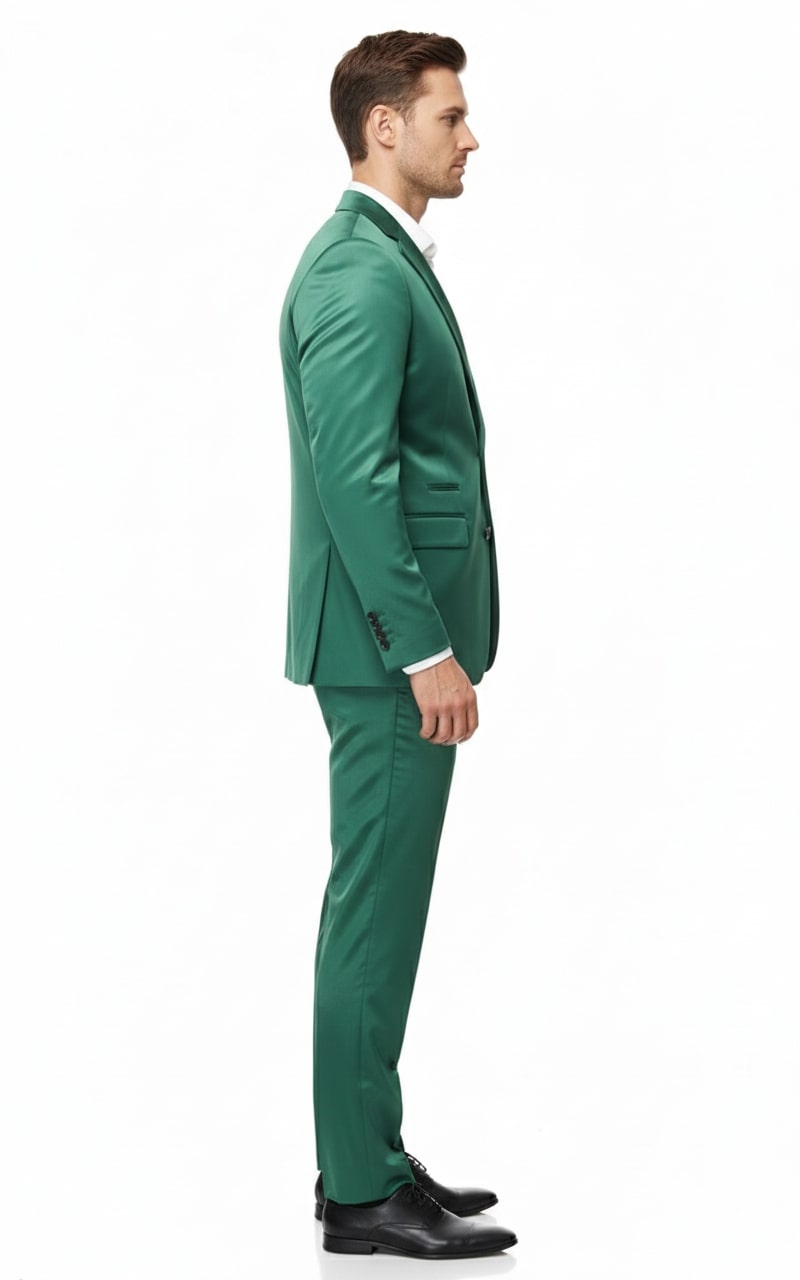 Mens Shiny emerald Green Sateen 2-Piece Slim Fit Suit  Formal Blazer and Pants Set Prom Wedding