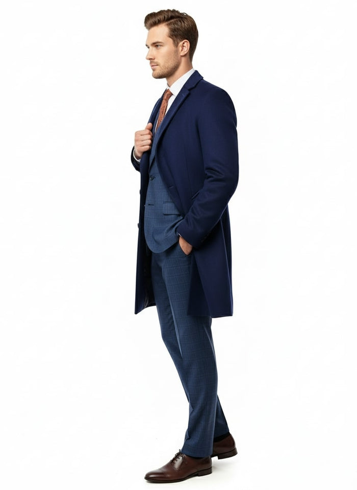 Mens Cobalt Blue Wool and Cashmere Car Coat Overcoat  Classic Winter Topcoat for Indigo Sapphire Color (light Navy Dark Royal)